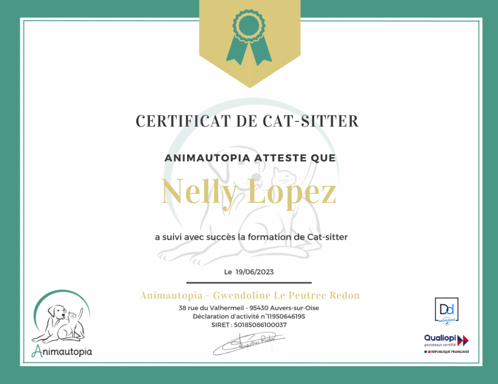 Certificat de formation Cat-Sitter Animautopia